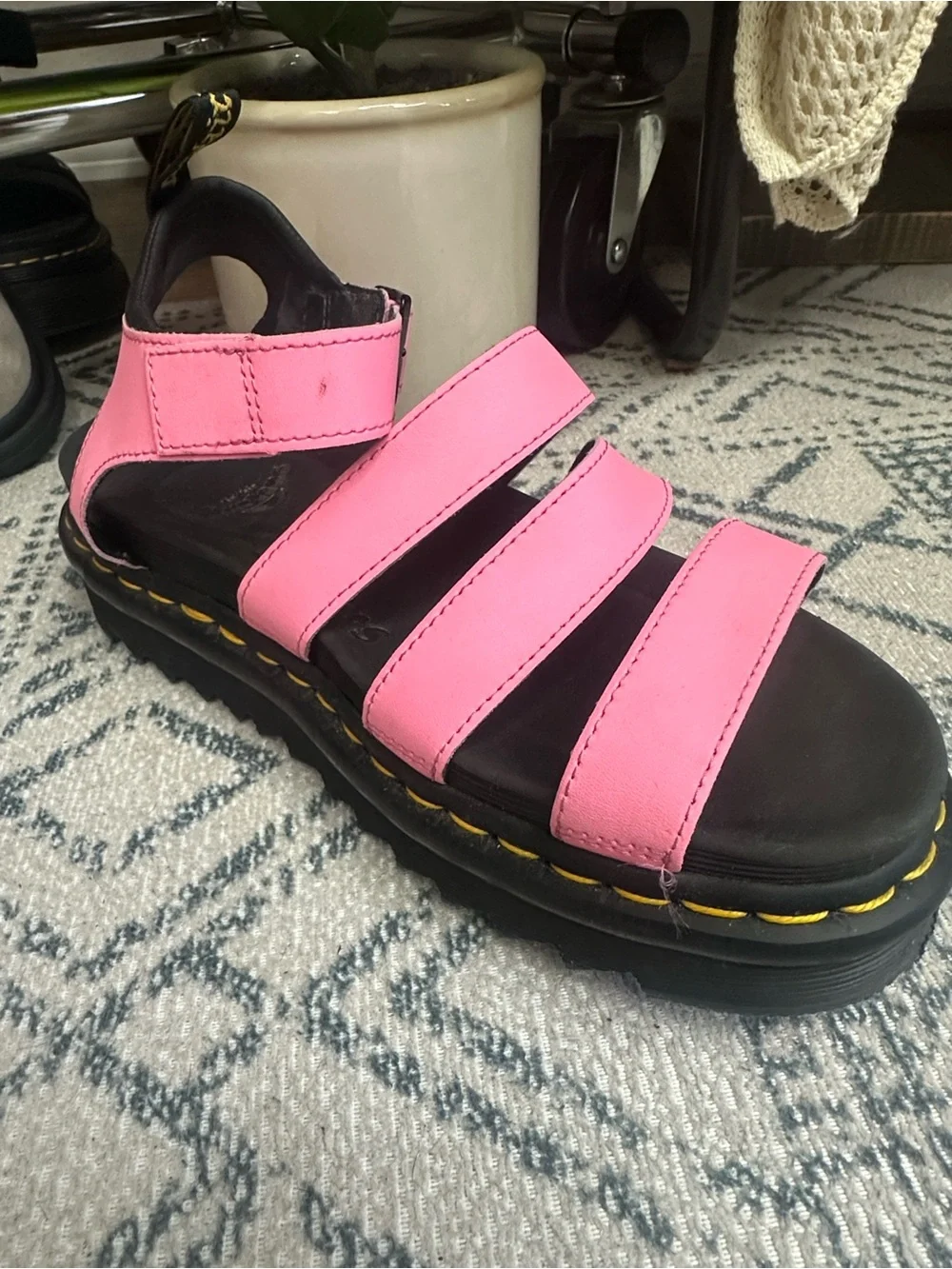 Dr. Martens Pink Leather Triple-Strap Platform Sandal